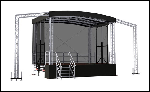 Mobile Trailerstage with arched roof and 24sqm