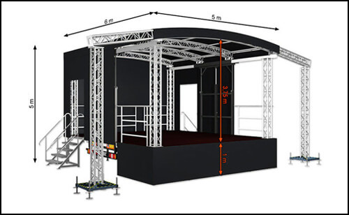 Mobile Trailerstage with arched roof and 30sqm